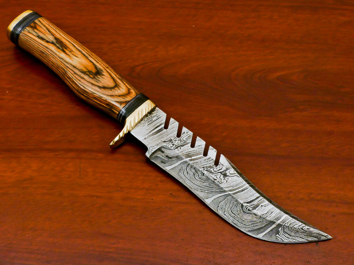 HS-488 Custom Handmade Damascus Bowie-Hunting Knife With Hard Wood Handle