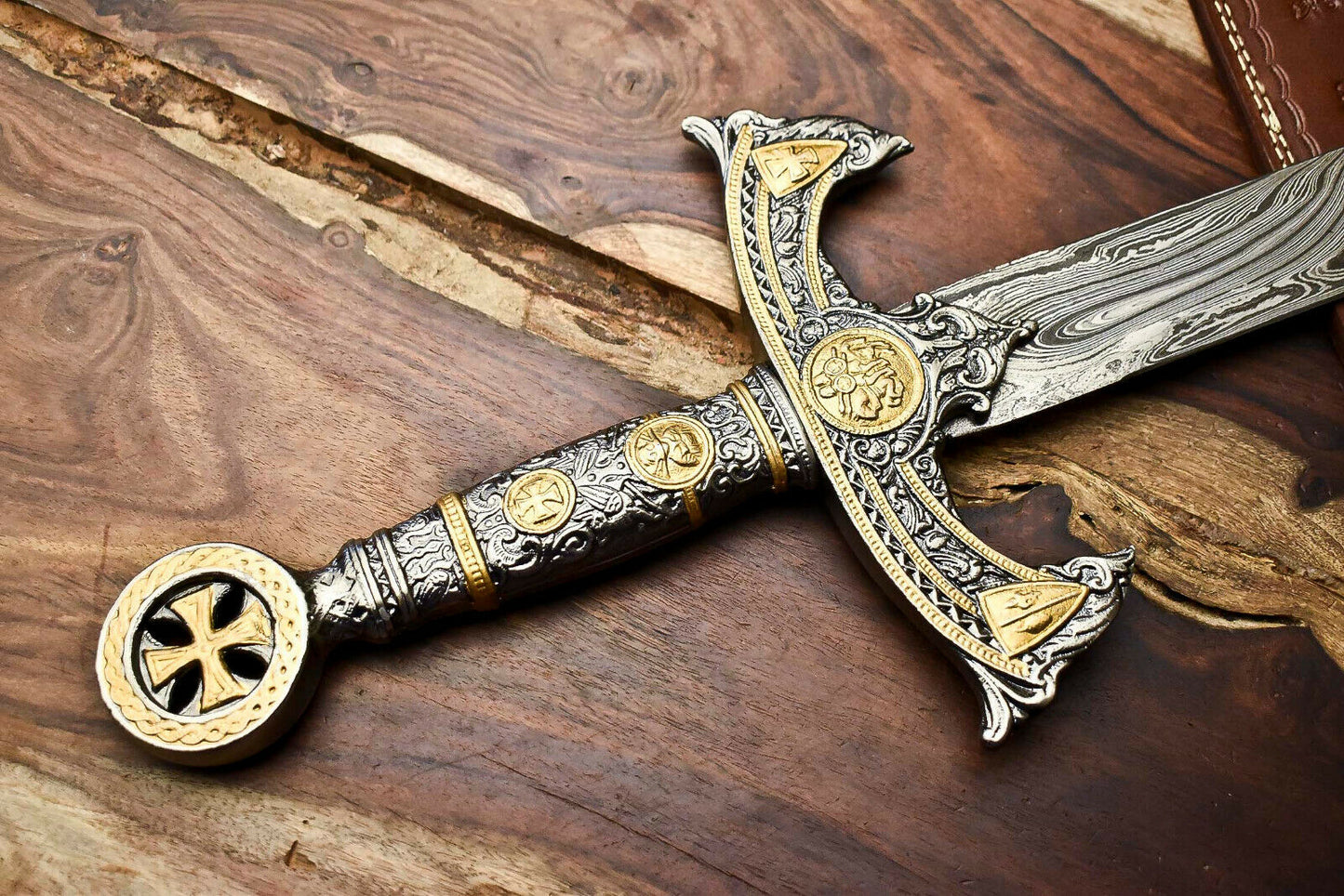 HS-1095 | 24.0" HUGE Custom Hand Made Damascus Steel Blade Dagger Sword | Pewter Handle
