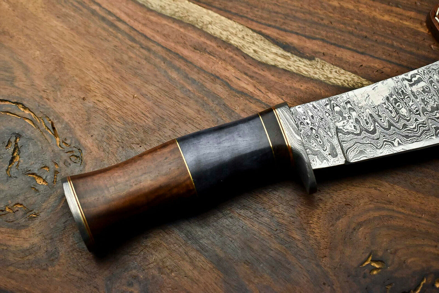 HS-315 Custom Hand Made Damascus Steel Blade Bowie Hunting Knife | CAMEL BONE