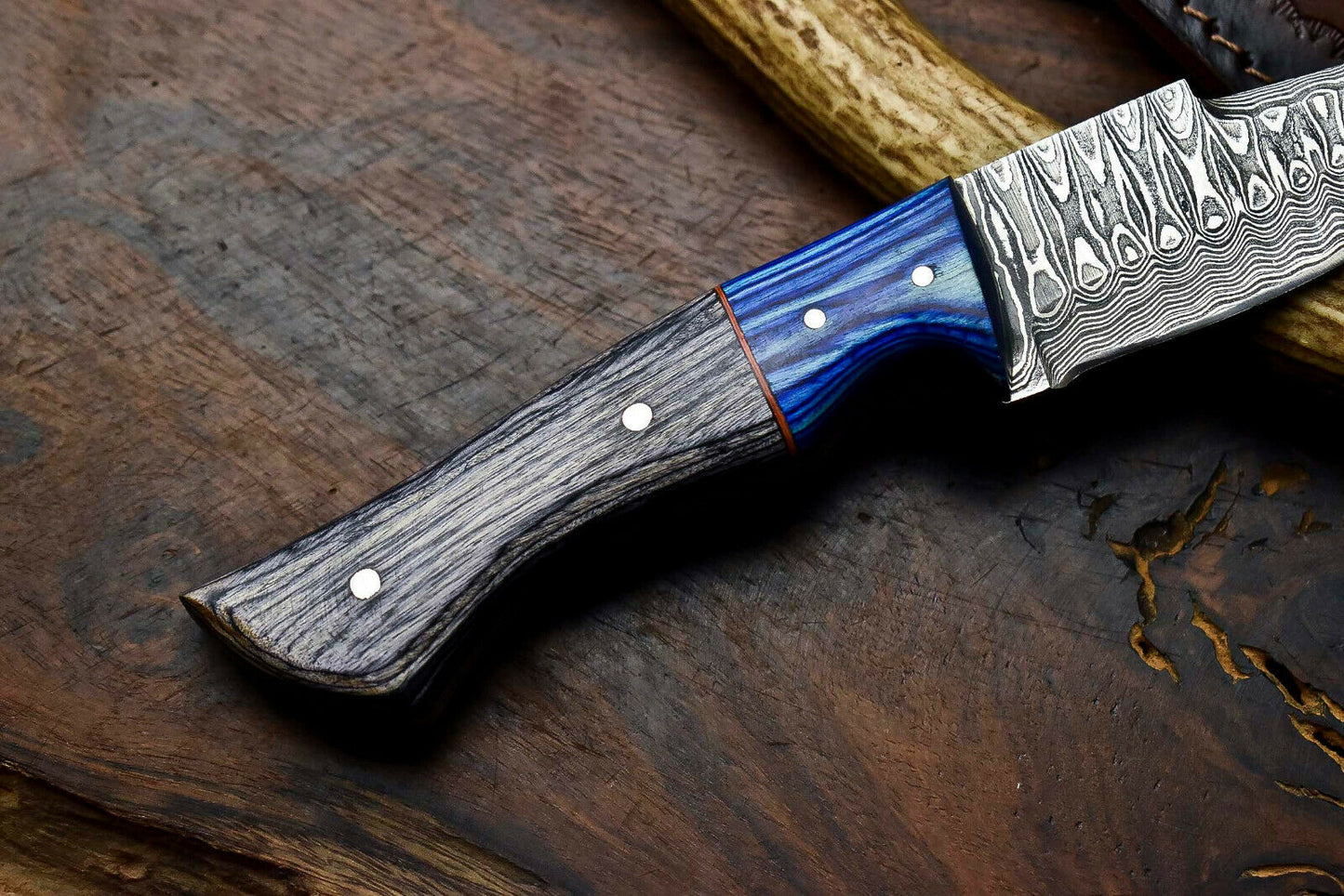 HS-618 Handmade Damascus Skinning Blade Camping Full Tang Knife