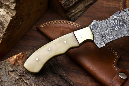 HS-924 Custom Handmade Damascus Steel Camping Tracker Knife - Beautiful Camel Bone Handle