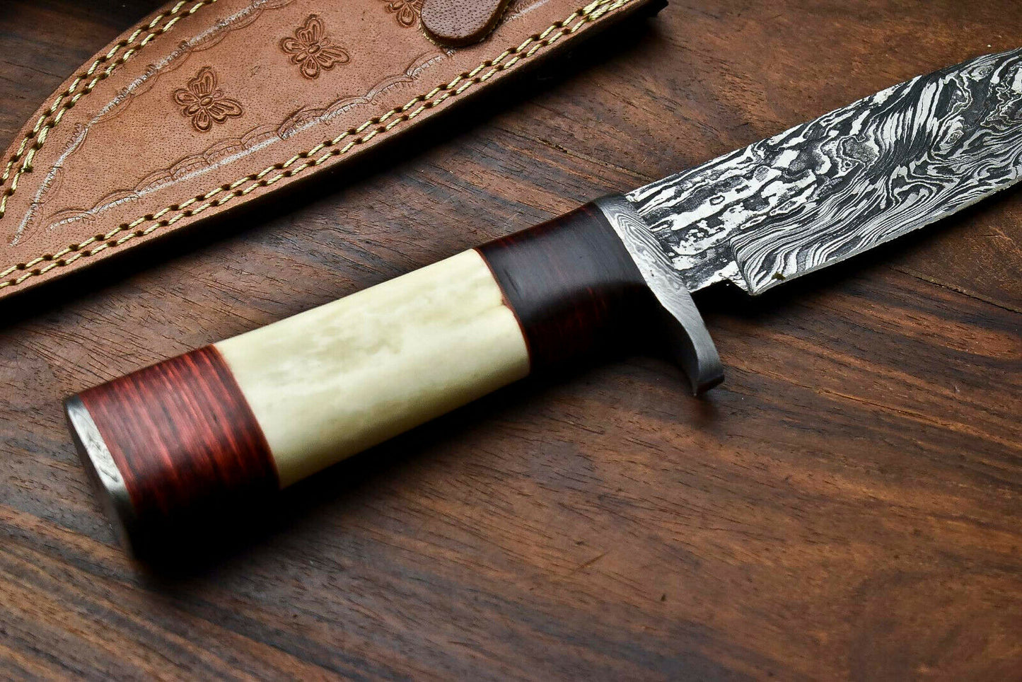 HS-319 Custom Hand Made Damascus Steel Blade Bowie Hunting Knife | CAMEL BONE