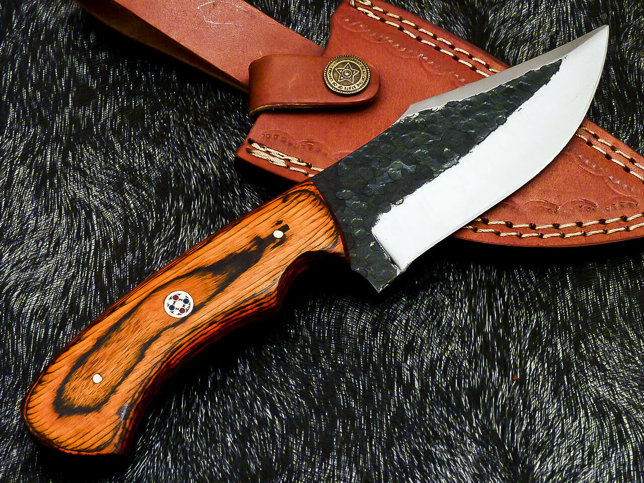 HS-581 Custom Hand Forged Railroad Spike Carbon Steel 8.5" Skinning Knife WOOD