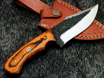 HS-581 Custom Hand Forged Railroad Spike Carbon Steel 8.5" Skinning Knife WOOD