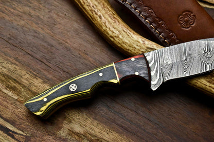 HS-643 Custom Handmade Damascus Hunting Skinning Blade Hunter Camping Full Tang Knife