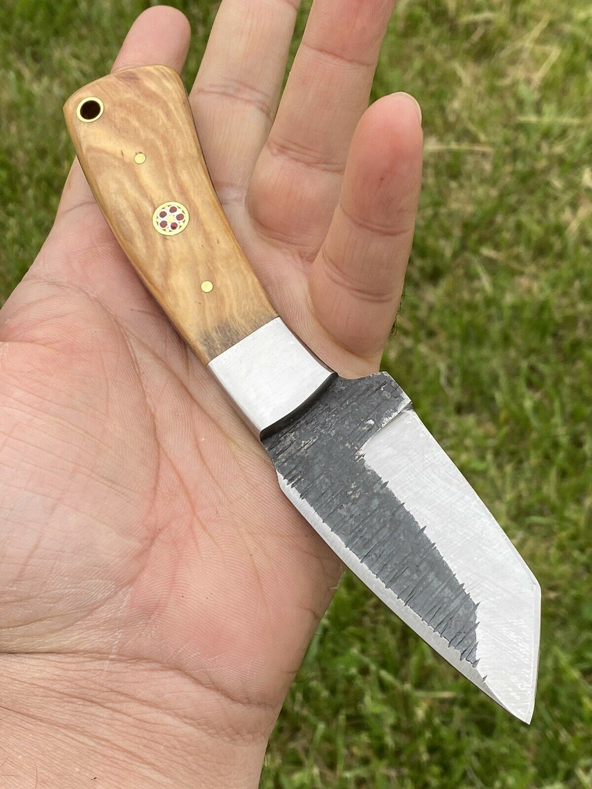 HS-732 Custom Handmade High Carbon Steel Skinner Tanto Blade Knife With Wood  Handle