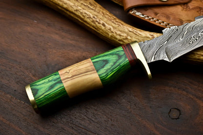 HS-415 | Custom Handmade Damascus Steel Hunting Knife - Hard Wood Handle