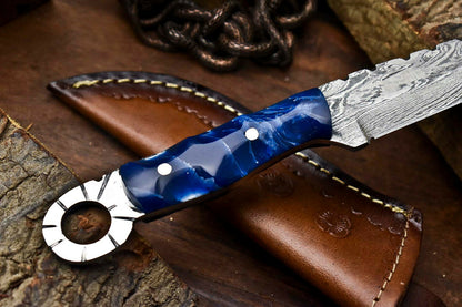 HS-649 Custom Handmade Damascus Hunting Skinning Blade Hunter Camping Full Tang Knife