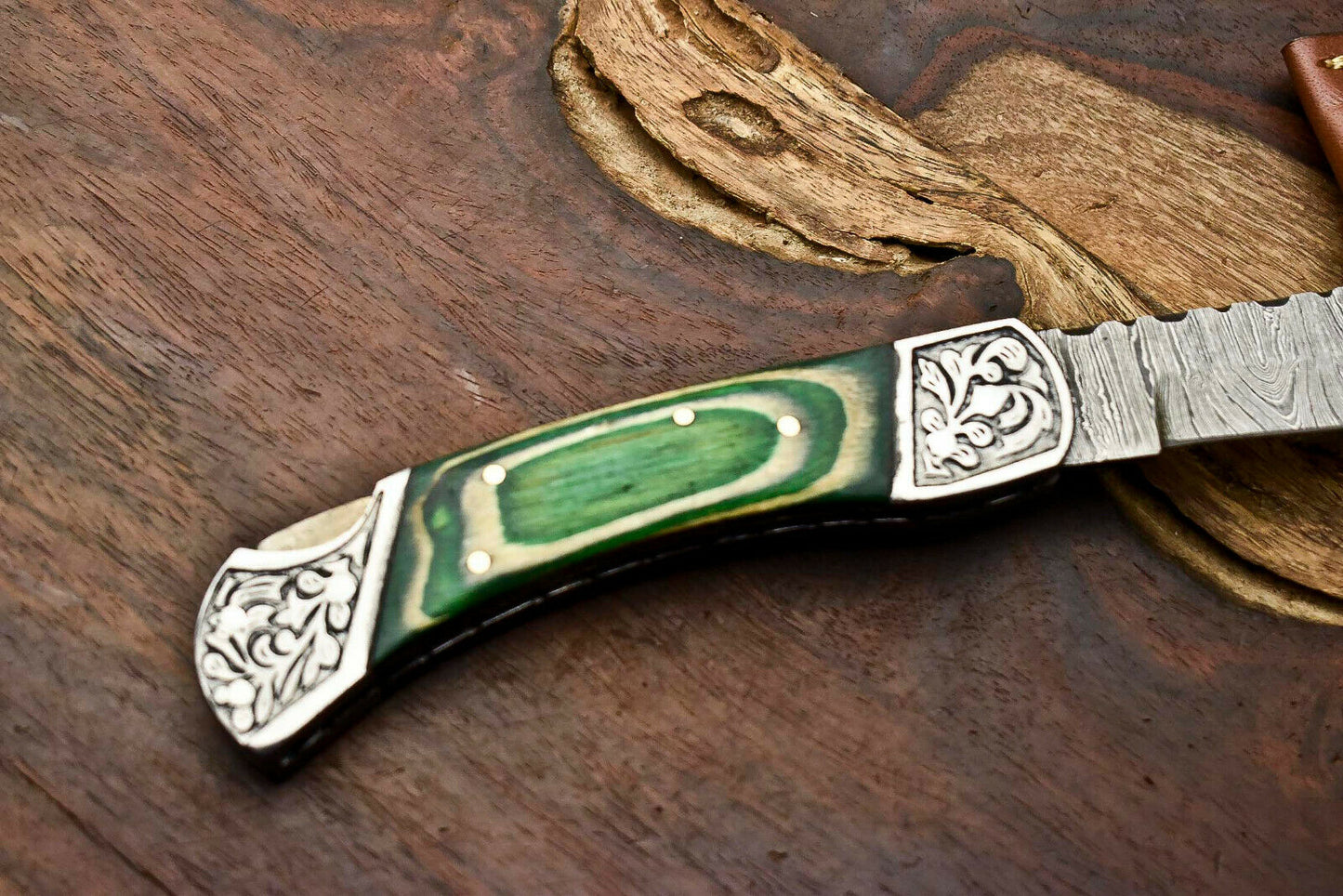 Custom Handmade Damascus Steel Pocket Folding Knife - Beautiful Hard Wood Handle