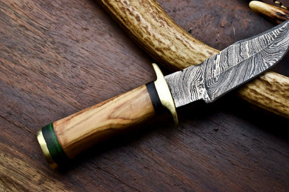 HS-710 Custom Handmade Damascus Steel Skinner Knife - BeautifulWood Handle