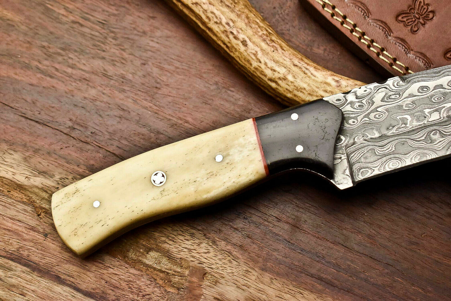 HS-405 | Custom Handmade Awesome Camel Bone/Buffalo Horn Handle Damascus Steel Hunting Knife - Great Price