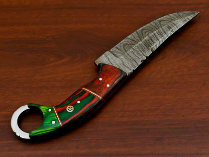 HS-563 HAND MADE DAMASCUS BLADE SKINNING HUNTING KNIFE - FULL TANG - PAKKA WOOD