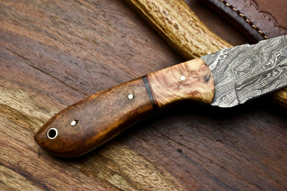 HS-692 Custom Handmade Damascus Steel Skinner Knife - Beautiful Wood Handle