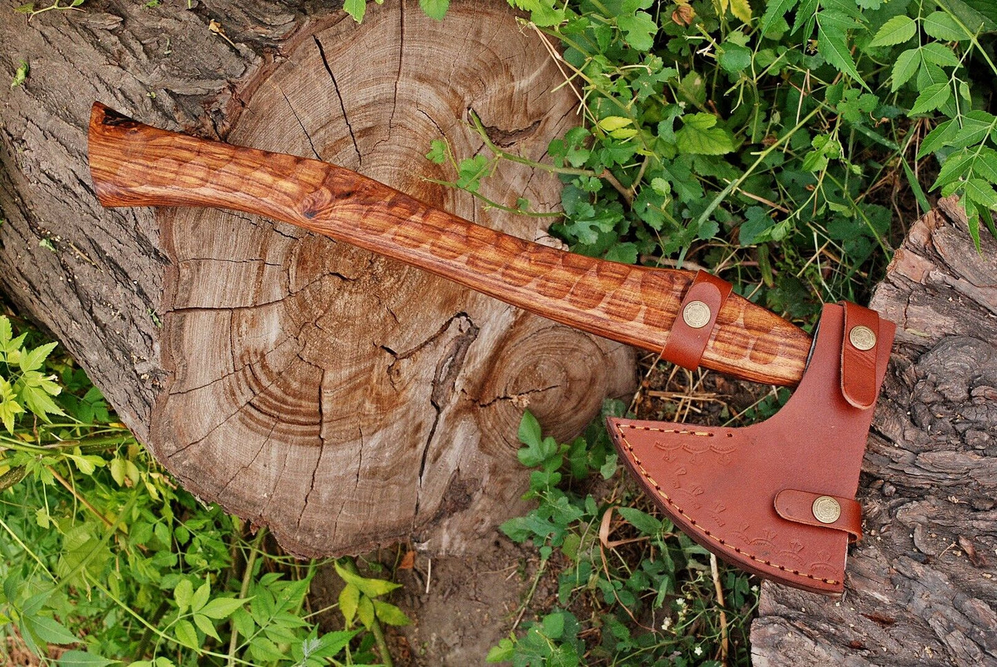 HS-1061 | Custom Handmade Damascus Hand Forged Tomahawk knife, Hatchet, Axe,Integral Natural Wood