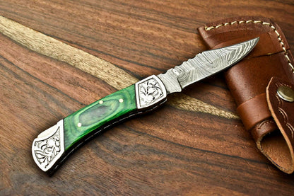 HS-1131 '' Hand Made Damascus Steel Blade Back Lock Folding Knife