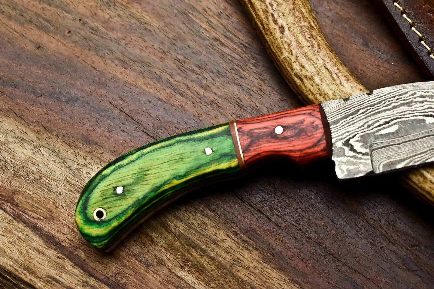 HS-689 Custom Handmade Damascus Steel Skinner Knife - Beautiful Hard Wood  Handle