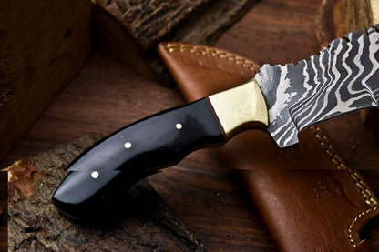 HS-923 Custom Handmade Damascus Steel Camping Tracker Knife - Beautiful Bull Horn Handle