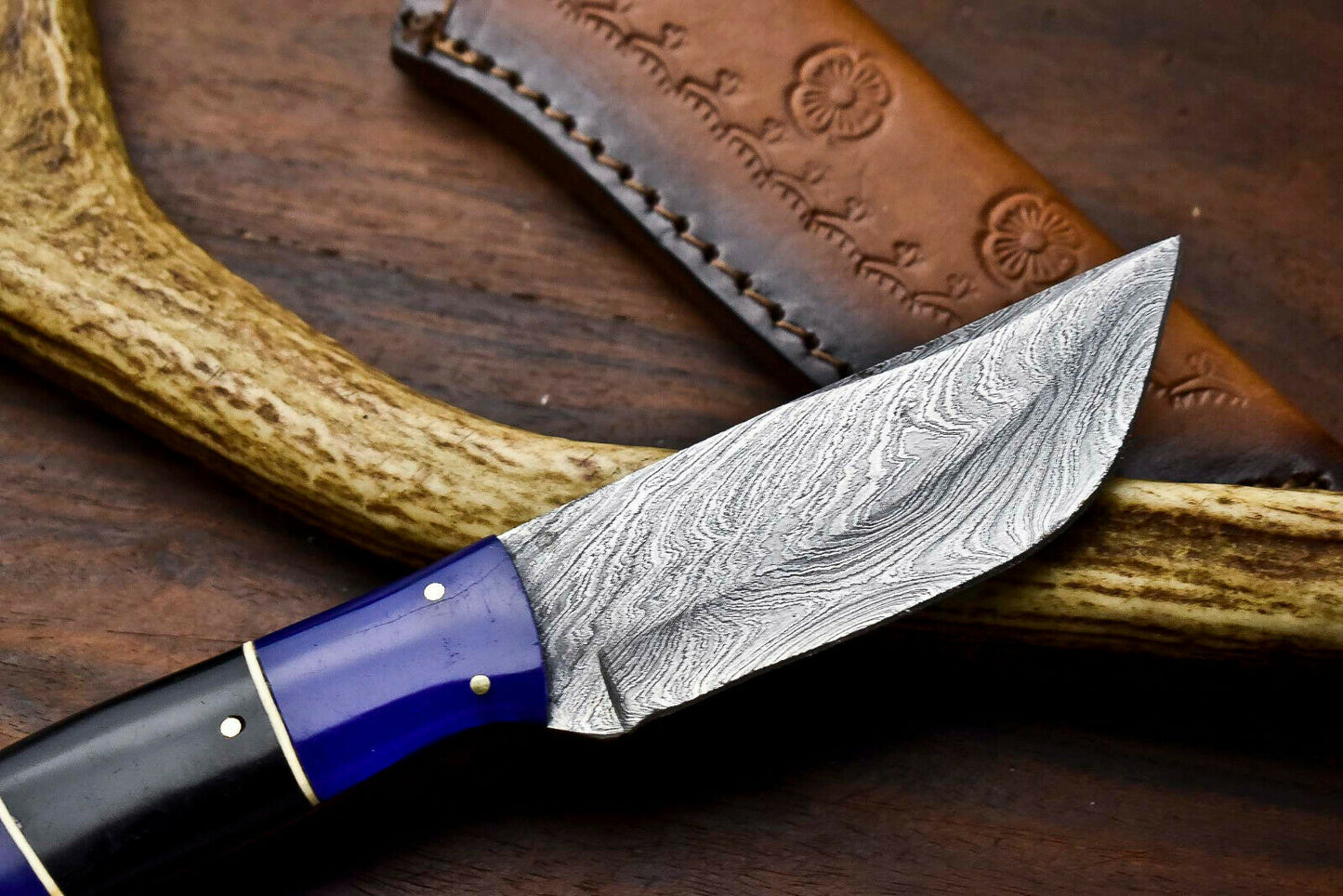 HS-409 | Custom Handmade Camel Bone & Buffalo Horn Handle Damascus Steel Hunting Knife - Great Price