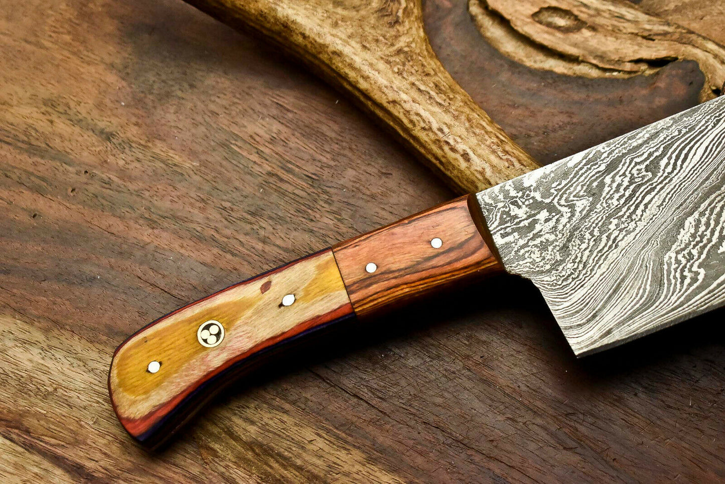 HS-278 Hand Made Damascus Steel Blade Chopper Cleaver Knife Full Tang Knife | Hard Wood