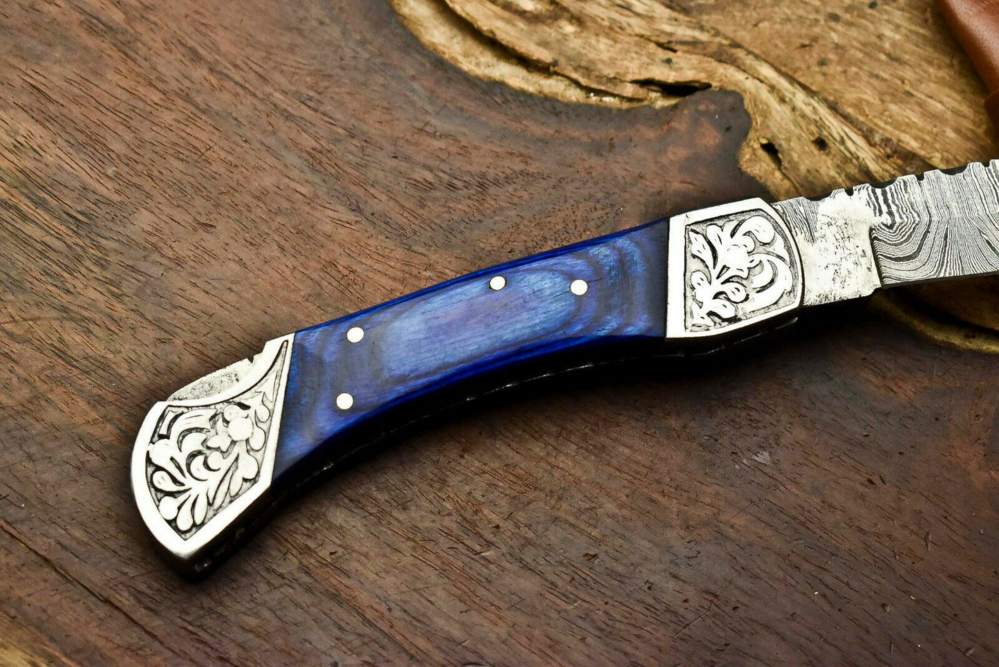 Custom Handmade Damascus Steel Blade Back-Lock Pocket Folding Gifts Knife| Hard Wood