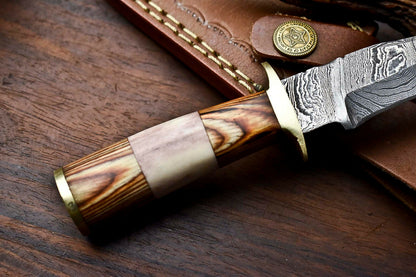 HS-413 | Custom Handmade Damascus Steel Hunting Knife - Hard Wood Handle