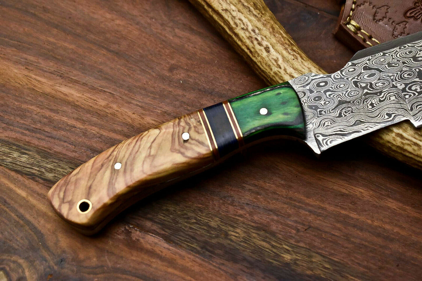 HS-921 Custom Handmade Damascus Steel Tracker Knife - Beautiful Wood Handle