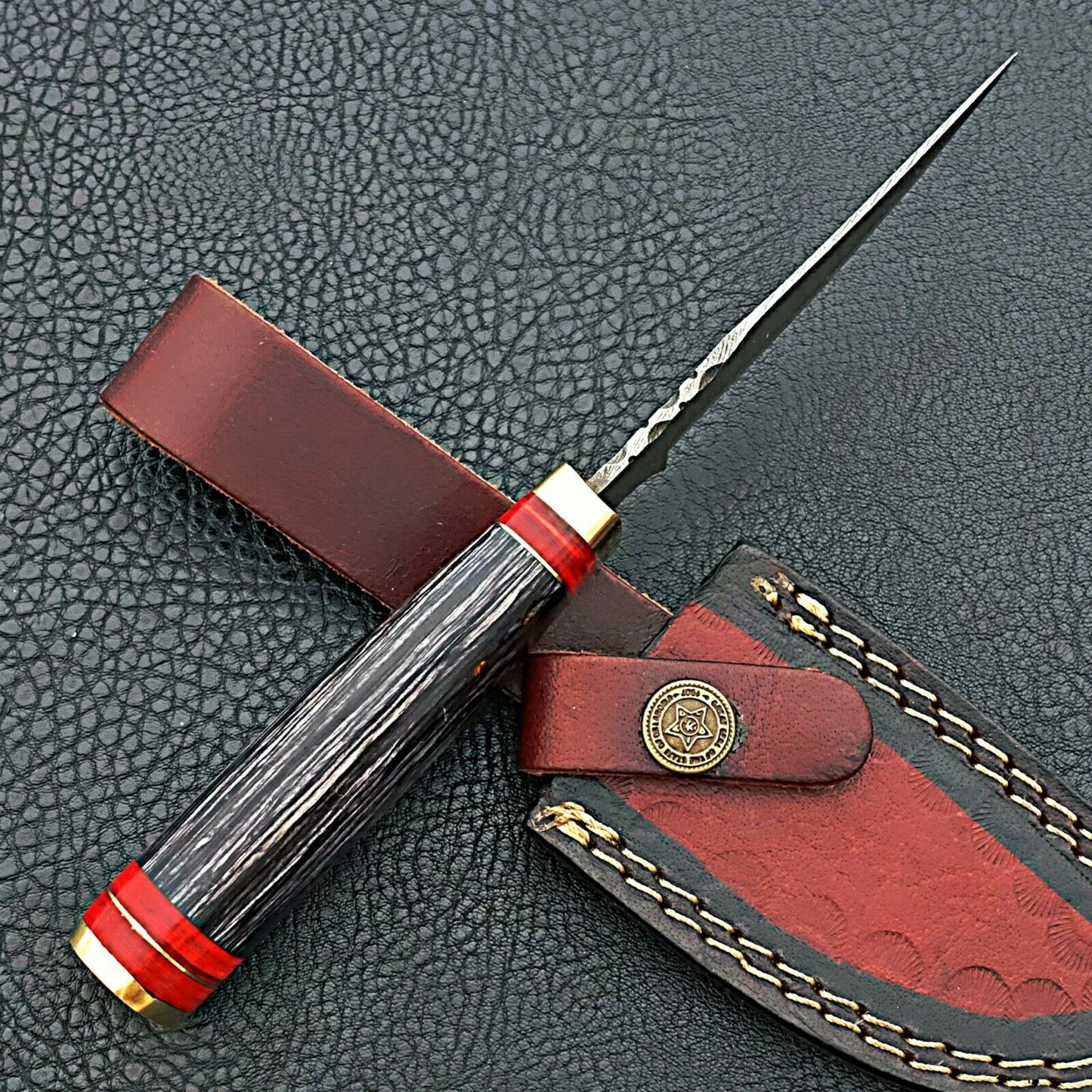 HS-424 | Custom Handmade Damascus Steel Hunting Knife - Beautifu Hardl Wood Handle