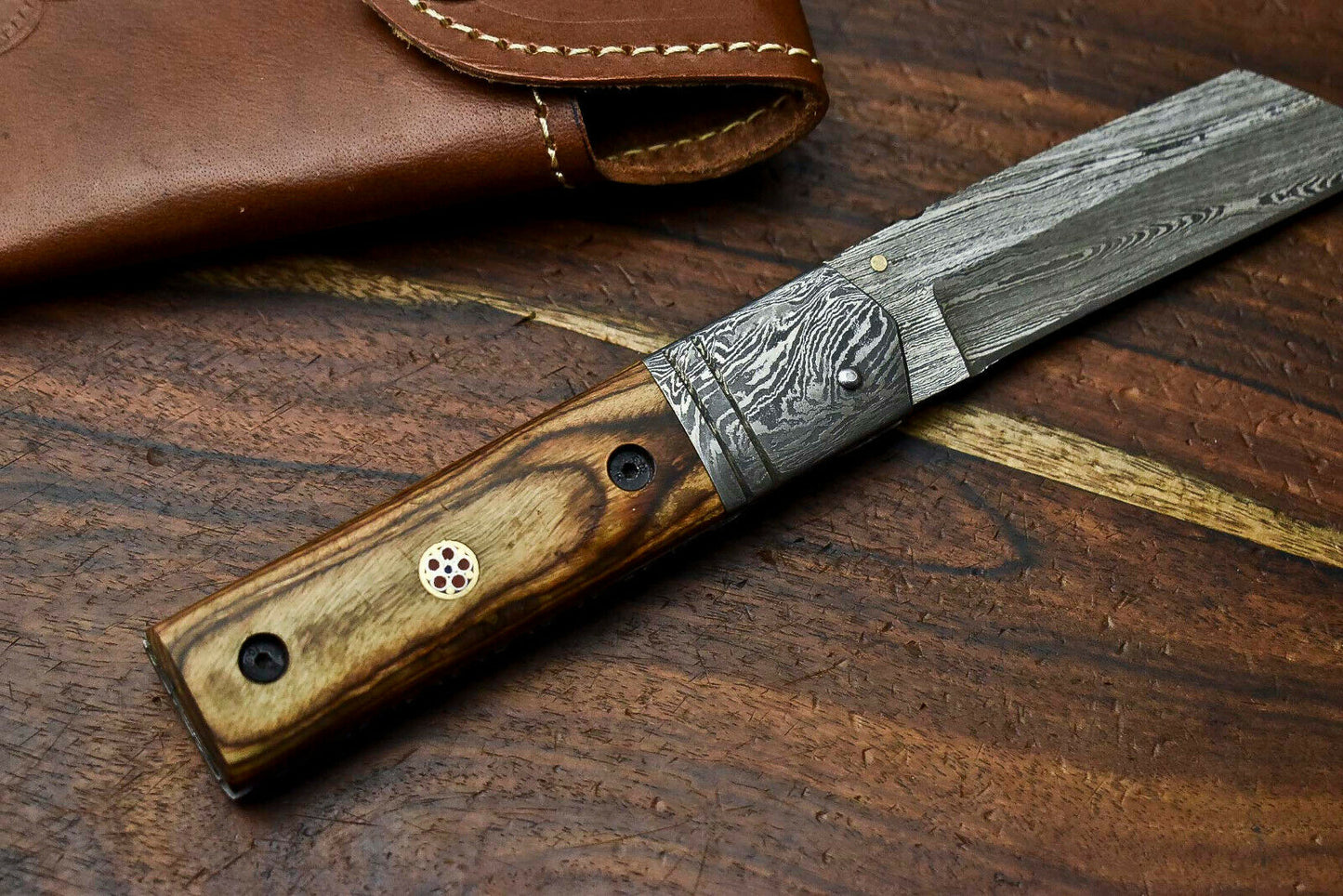 Custom Handmade Damascus Steel Blade Liner-Lock Pocket Folding Knife| HARD WOOD