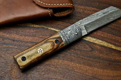 Custom Handmade Damascus Steel Blade Liner-Lock Pocket Folding Knife| HARD WOOD