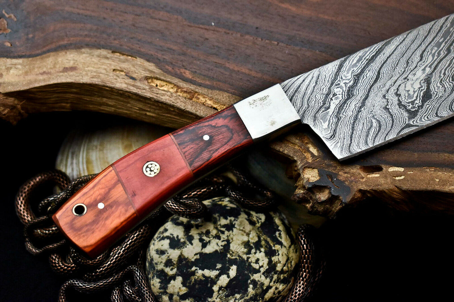 HS-283 Hand Made Damascus Steel Blade Chopper Cleaver Knife Full Tang Knife | Hard Wood
