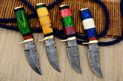 HS-804 Cutlery | Six Inch Custom Handmade Damascus Skinner Knife Lot of Four Pecs With Different Handles