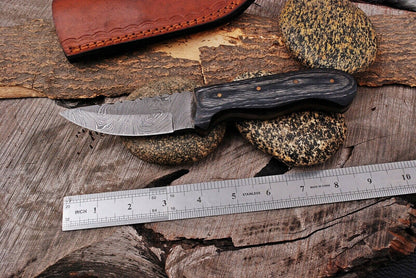 HS-727 Custom Handmade Damascus Steel Skinner Knife - Hard Wood Handle