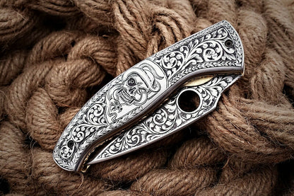 Custom Hand Engraved Folding-Pocket Knife Life Time Used With Very Good Price