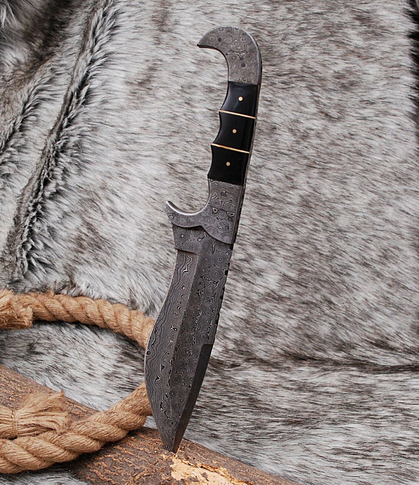 HS-878 Custom Handmade Damascus Steel Kukri Fix knife - Buffalo Horn Handle