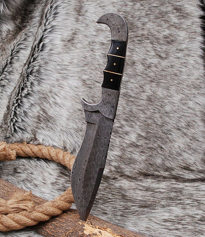 HS-878 Custom Handmade Damascus Steel Kukri Fix knife - Buffalo Horn Handle
