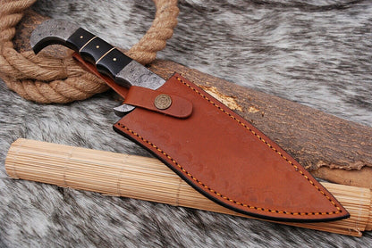 HS-878 Custom Handmade Damascus Steel Kukri Fix knife - Buffalo Horn Handle