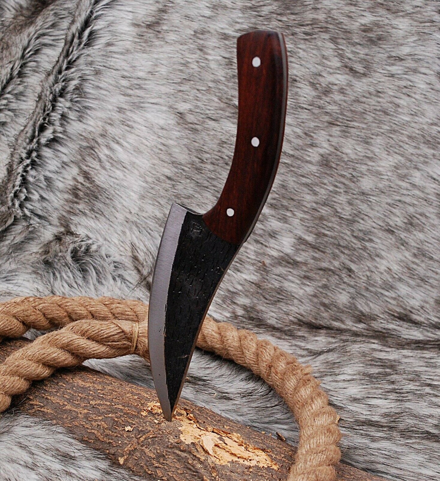 HS-441 | Custom Handmade High Carbon Railroad Steel Chef-Hunting knife - Awesome Wood Handle