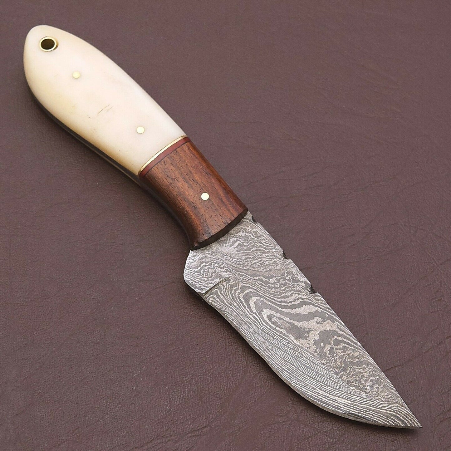 HS-779 Custom Handmade Damascus Skinner Knife With Bone + Wood Handle