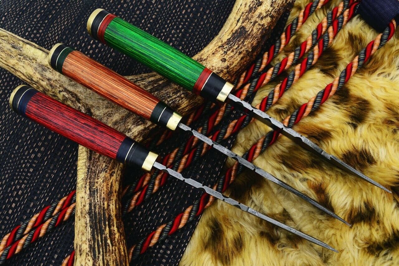 HS Deal 03 - 10 Inch Custom Handmade Damascus Skinner Knife Lot of 3 Pecs With Different Handles