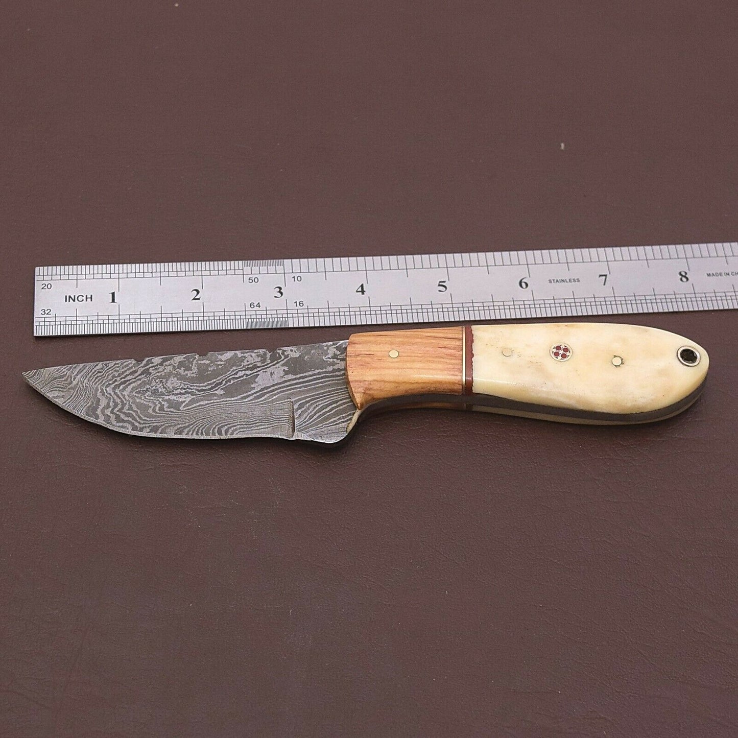 HS-786 Custom Handmade Damascus Skinner Knife With Bone & Wood Handle