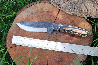 HS-427 | Custom Handmade Railroad Steel Hunting Knife - Beautiful Wood Sheet Handle