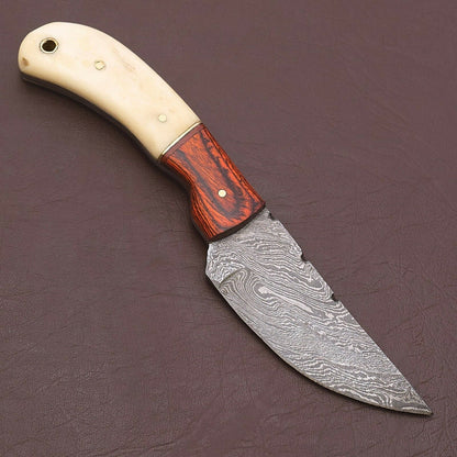 HS-787 Custom Handmade Damascus Skinner Knife With Bone & Wood Handle