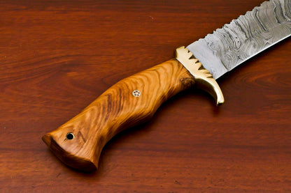 HS-490  Custom Handmade Damascus Bowie-Hunting Knife With Wood Handle