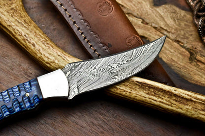 HS-646 Custom Handmade Damascus Hunting Skinning Blade Hunter Camping Full Tang Knife