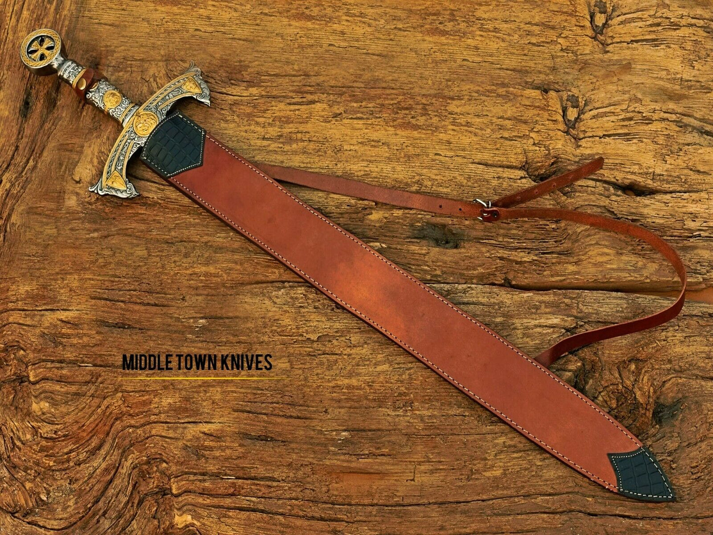 HS-1093 | Fully Handmade Damascus Steel Viking Medieval Sword, Customized leather Cover Gift for husband