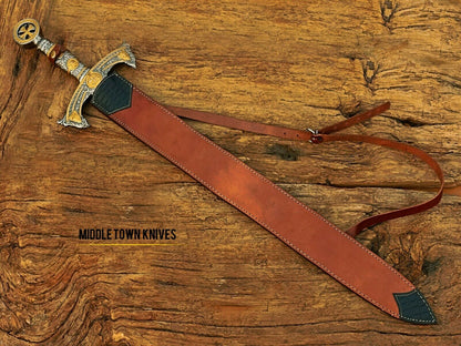 HS-1093 | Fully Handmade Damascus Steel Viking Medieval Sword, Customized leather Cover Gift for husband