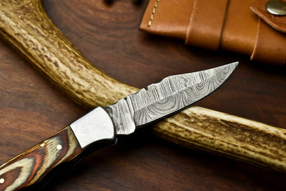HS-1125 ''  Hand Made Damascus Steel Blade Back Lock Folding Knife