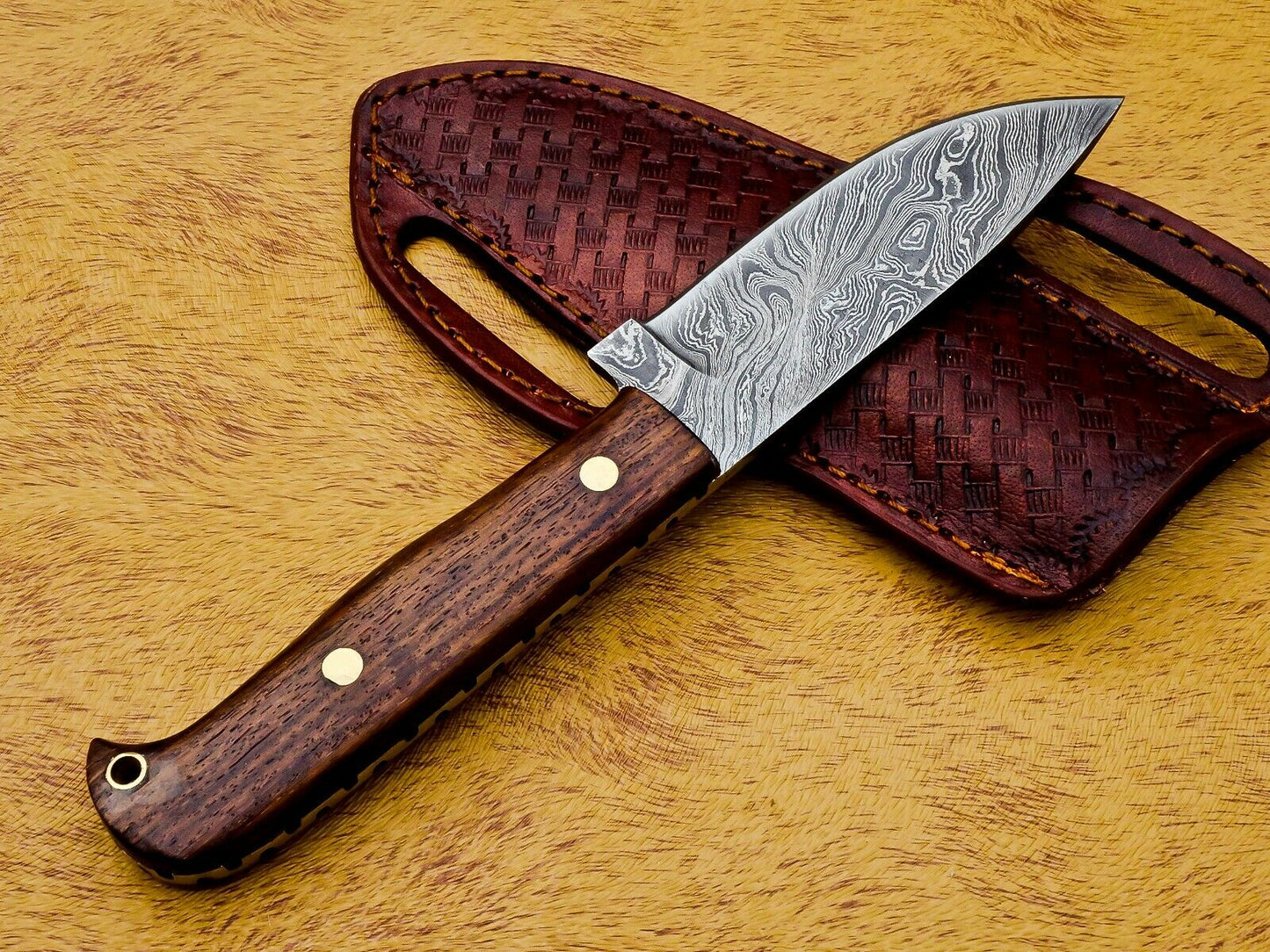 HS-585 CUSTOM DAMASCUS STEEL HUNTING/BOWIE/DAGGER KNIFE HANDLE ROSE WOOD WITH SHEATH
