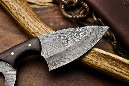 HS-678 Custom Handmade Damascus Steel Skinner Knife - Beautiful Wood Handle
