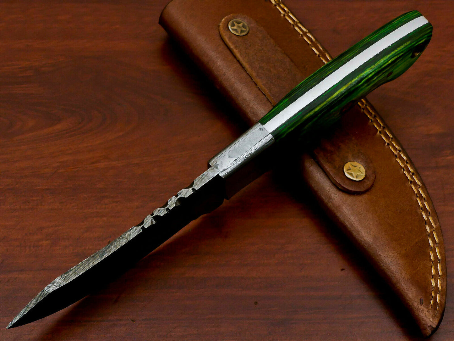 HS-568 HANDMADE DAMASCUS CUSTOM PAKKA WOOD HANDLE SKINNING CAMPING KNIFE